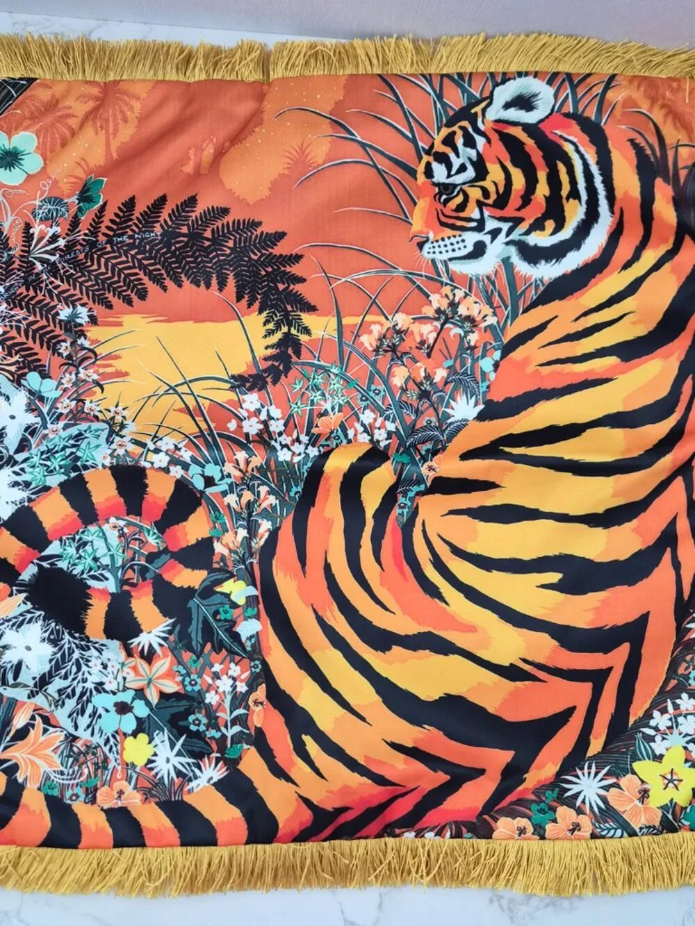 2 pcs NEW Bold & Luxe tiger jungle animal Fringe Throw Pillow case Cover Set